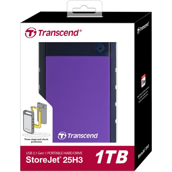 Внешний жёсткий диск Transcend StoreJet 25H3P 1TB/2.5"/USB 3.1 Противоударный, фиолетовый