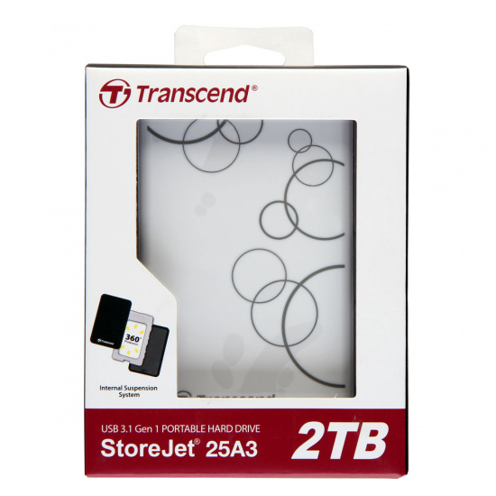 Внешний жёсткий диск Transcend StoreJet 25A3W 2TB/2.5"/USB 3.0 Противоударный, белый