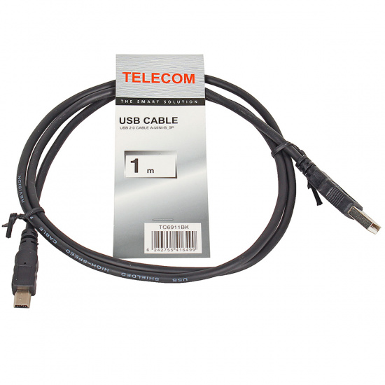 Кабель USB 2.0 A-mini B (5 pin) 1 м черный TELECOM <TC6911BK-1.0M>