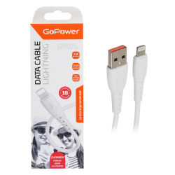 Кабель USB 8-pin для Apple, длина 1,0 м, белый, макс. сила тока 2,4А GoPower GP07L