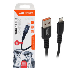 Кабель USB 8-pin для Apple, нейлон, длина 1,0 м, черный, макс. сила тока 2,4А GoPower GP02L