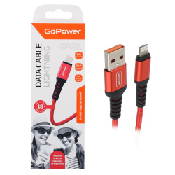 Кабель USB 8-pin для Apple, нейлон, длина 1,0 м, красный, макс. сила тока 2,4А GoPower GP02L