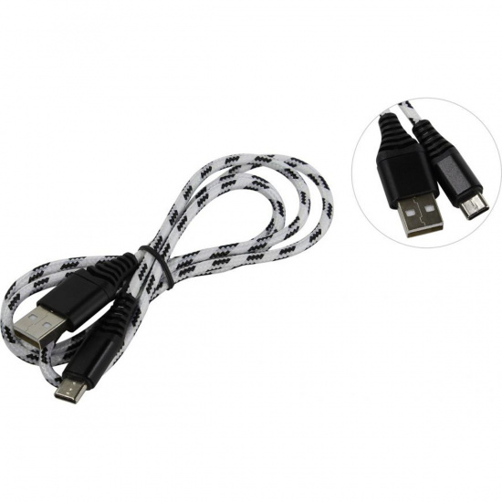 Кабель USB 2.0-Type C нейлон длина 1,0 м, черный/белый, макс. сила тока 2А (iK-3112NS black) Smartbuy