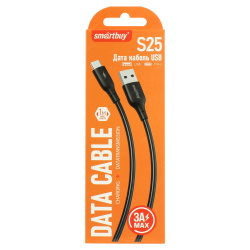 Кабель USB 2.0-Type C, S25, TPE, длина 1 м, черный,макс. сила тока 3А (iK-3112-S25b) Smartbuy