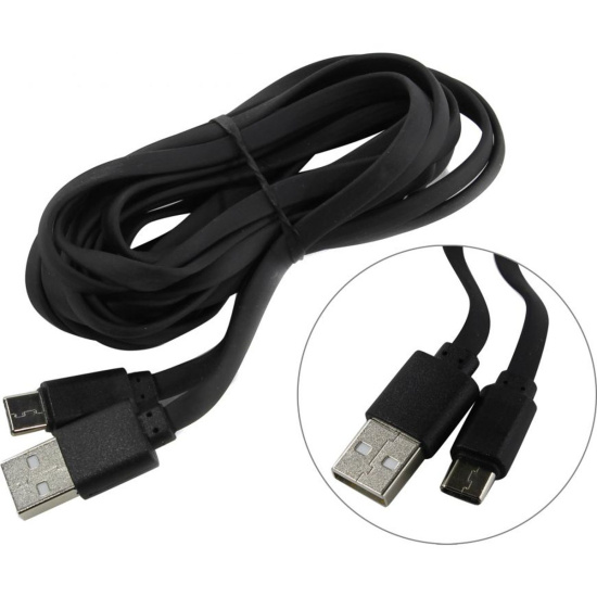 Кабель USB 2.0-Type C, плоский, длина 3,0 м, черный (iK-3130r-3) Smartbuy