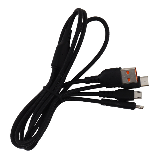 Кабель USB - 3 в 1 Micro+Type-C+8 pin, 1,0 м, ПВХ черный (GP05-3в1) 2,4А GoPower