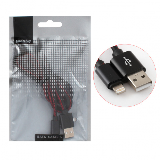 Кабель USB 8-pin для Apple,  кожа, длина 1,2 м,  черный, макс. сила тока 1А (iK-512pu black)/60 Smartbuy