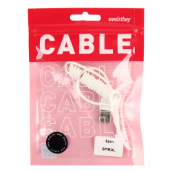 Кабель USB 8-pin для Apple,  спиральный, длина 1,0 м, белый, макс. сила тока 2А (iK-512sp white) Smartbuy