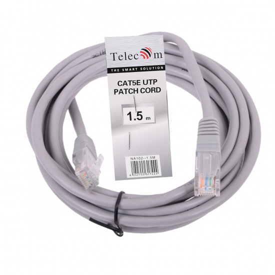 Кабель Patch Cord литой Telecom многожильный UTP кат.5е 1,5м серый <NA102--1.5M_317444>