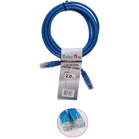 Кабель Patch Cord литой Telecom многожильный UTP кат.5е 2м синий <NA102-L-2M_317536>