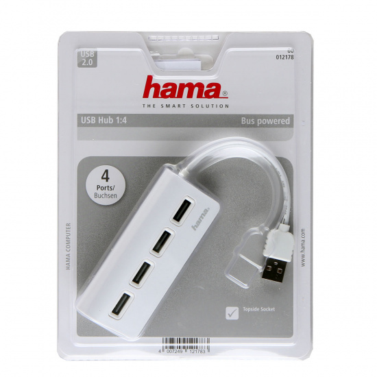 Разветвитель USB Hama TopSide 4 порта USB 2.0, белый 12178