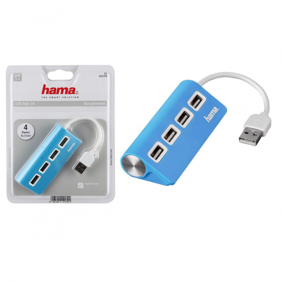 Разветвитель USB Hama TopSide 4 порта USB 2.0, голубой 12179