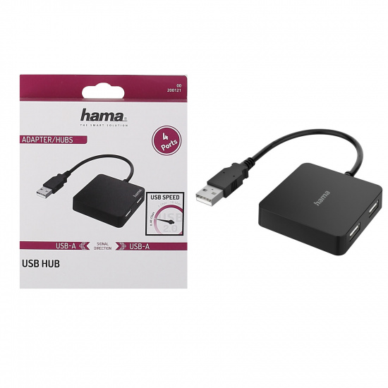 Разветвитель USB Hama 4 порта USB 2.0, черный