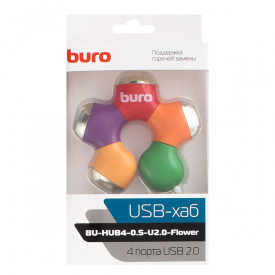 Разветвитель USB Buro 4 порта USB 2.0, разноцветный BU-HUB4-0.5-U2.0-Flower