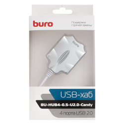 Разветвитель USB, Buro, Candy, 4 порта USB 2.0, белый, BU-HUB4-0.5-U2.0-CANDY