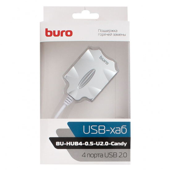Разветвитель USB Buro Candy 4 порта USB 2.0, белый BU-HUB4-0.5-U2.0-CANDY