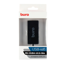 Разветвитель USB, Buro, 4 порта USB 2.0, черный, BU-HUB4-U2.0-SLIM
