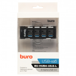Разветвитель USB Buro 4 порта USB 3.0, с выключателями, черный BU-HUB4-U3.0-L