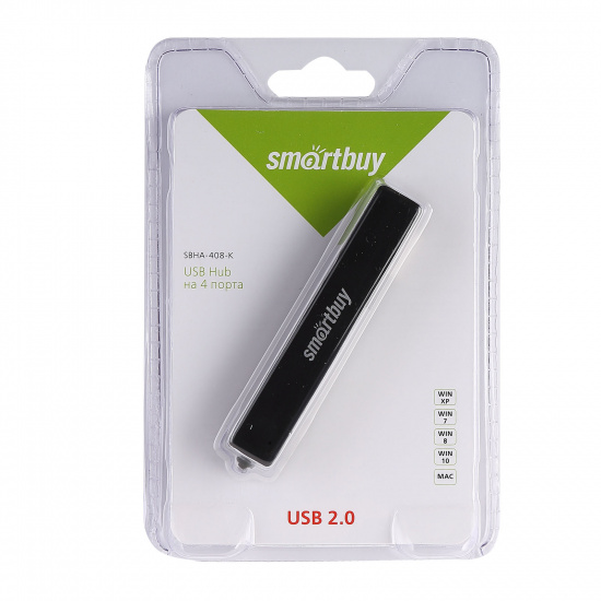 Разветвитель USB SmartBuy 4 порта USB 2.0, черный SBHA-408-K