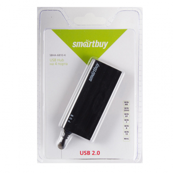 Разветвитель USB SmartBuy 4 порта USB 2.0, черный SBHA-6810-K