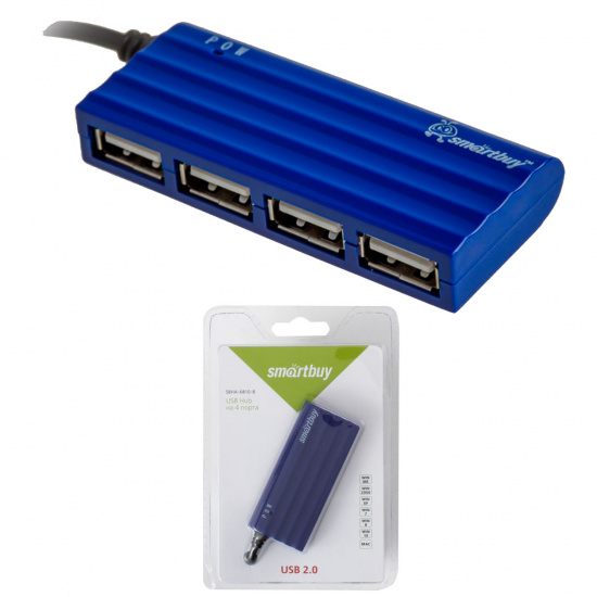 Разветвитель USB SmartBuy 4 порта USB 2.0, голубой SBHA-6810-B