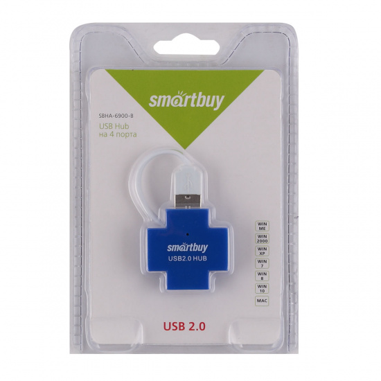 Разветвитель USB SmartBuy 4 порта USB 2.0, голубой SBHA-6900-B