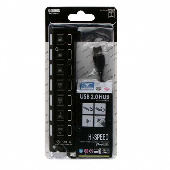 Разветвитель USB SmartBuy 7 портов USB 2.0, с выключателями, черный SBHA-7207-B