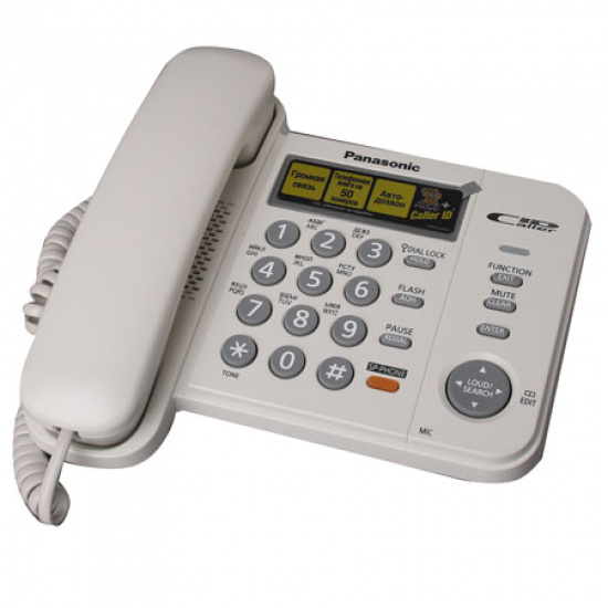 Телефон Panasonic KX-TS 2358 RUW белый, ЖК-дисплей, спикерфон, АОН