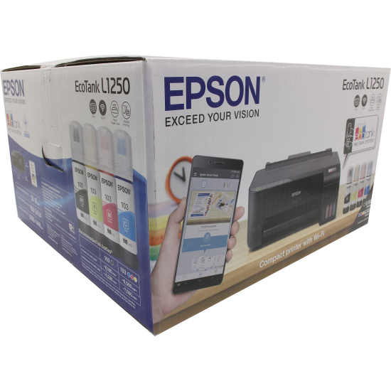 Принтер Epson L1250 Фабрика печати {4 цвета, А4, Wi-Fi, 5760x1440 dpi, 10/5 стр/мин}