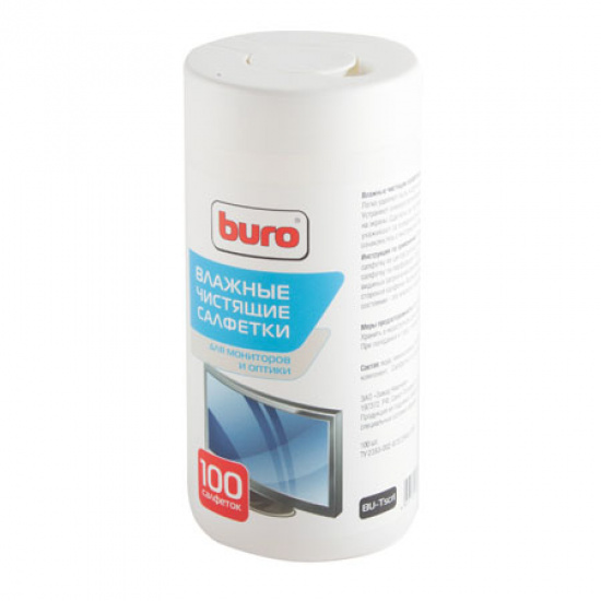 Туба с чистящими салфетками BURO для экранов и оптики BU-Tscrl (100 шт.) 817440