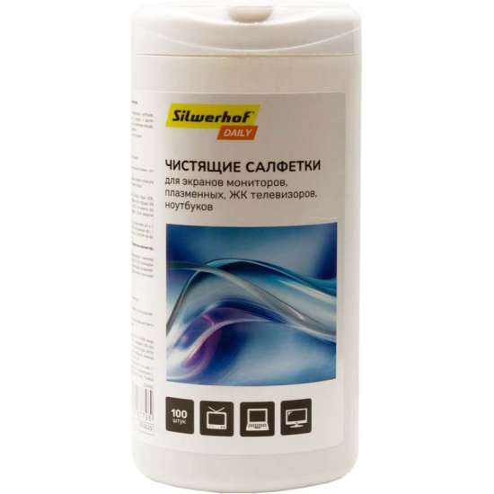 Туба с чистящими салфетками Silwerhof Daily для экранов (100 шт.) 2061430 Туба с чистящими салфетками Silwerhof Daily для экранов (100 шт.) 2061430
