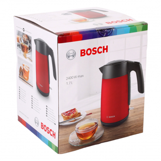 Чайник электрический Bosch TWK7L464 металл, красный (1,7л./2400 Вт/диск)
