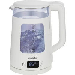 Чайник электрический HYUNDAI HYK-G9407 белый стекло /дисплей (1.7л. 2200Вт/диск)
