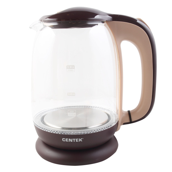 Чайник электрический Centek СТ-0034 Coffee стекло (1.8л./2200Вт/диск)