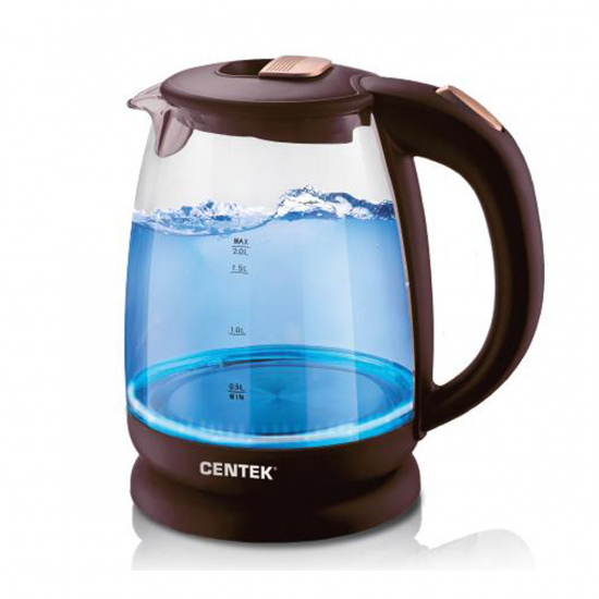 Чайник электрический Centek СТ-1069 стекло (шоколад+бронза) (2.0л./2200Вт/диск)