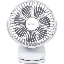 Вентилятор Centek CT-5045 белый 5Вт, 15см, 4 скорости, аккум.1800мАч, наклон, клипса, таймер 8ч, USB Type-C, настольный