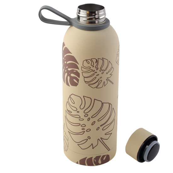 Термос стальной, 500 мл, антискользящее покрытие Soft-touch, колба сталь нержавеющая, цвет бежевый с рисунком, Tropic, FIORENZO, 253158