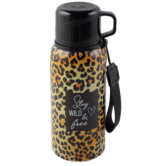Термос стальной, 600 мл, термопечать, колба сталь нержавеющая, цвет с рисунком, Леопард, FIORENZO, 253162