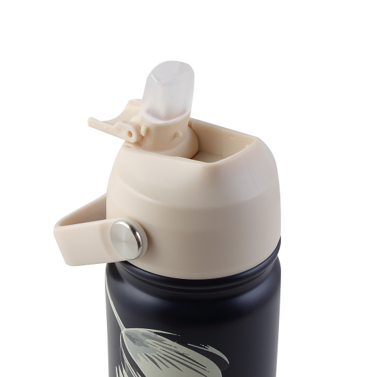 Термос стальной, ручка пластиковая, 720 мл, 3D-печать, колба сталь нержавеющая, трубочка, цвет темно-синий с рисунком, Тюльпаны, FIORENZO, 253155