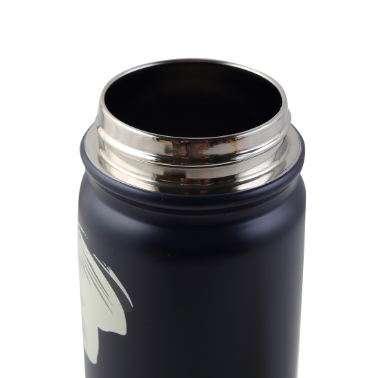 Термос стальной, ручка пластиковая, 720 мл, 3D-печать, колба сталь нержавеющая, трубочка, цвет темно-синий с рисунком, Тюльпаны, FIORENZO, 253155