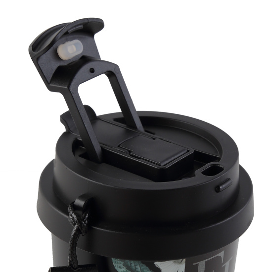 Термокружка, сталь, черный с рисунком, термопечать, трубочка, 530 мл, Цветочный вернисаж, FIORENZO, 253160