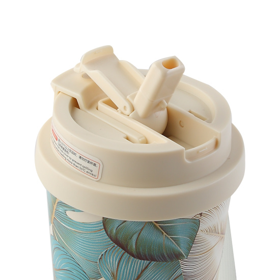 Термокружка, сталь, с рисунком, термопечать, трубочка, 530 мл, Тропические листья, FIORENZO, 253161