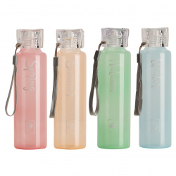 Бутылка стекло, 420 мл, ремешок текстильный, цвет розовый Seasons КОКОС 216234 LIUDUO