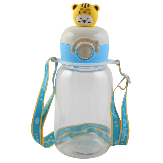 Бутылка, пластик, 600 мл, ассорти 5 видов, ремешок текстильный, трубочка, Animals, КОКОС, 252368