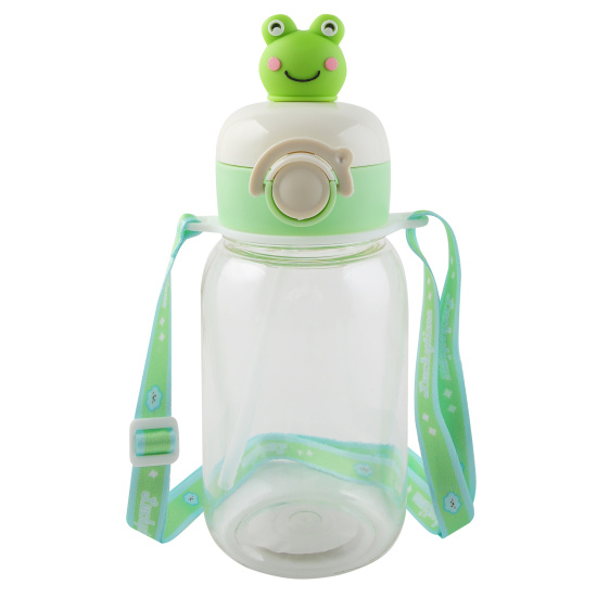 Бутылка, пластик, 600 мл, ассорти 5 видов, ремешок текстильный, трубочка, Animals, КОКОС, 252368