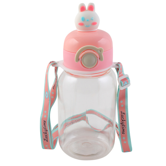 Бутылка, пластик, 600 мл, ассорти 5 видов, ремешок текстильный, трубочка, Animals, КОКОС, 252368