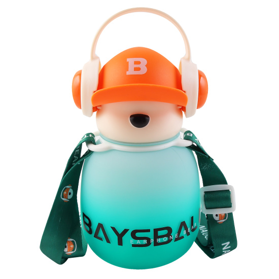 Бутылка, пластик, 650 мл, ассорти 5 видов, ремешок текстильный, трубочка, Baysball, КОКОС, 253527