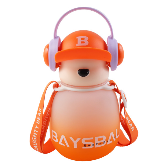 Бутылка, пластик, 650 мл, ассорти 5 видов, ремешок текстильный, трубочка, Baysball, КОКОС, 253527