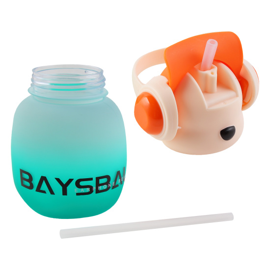 Бутылка, пластик, 650 мл, ассорти 5 видов, ремешок текстильный, трубочка, Baysball, КОКОС, 253527