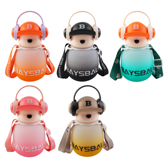 Бутылка, пластик, 650 мл, ассорти 5 видов, ремешок текстильный, трубочка, Baysball, КОКОС, 253527